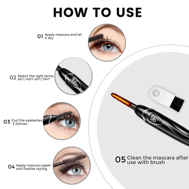 Alt view image 4 of 7 - Heated Eyelash Curler, S600 Rechargeable Heated Lash Curler, Eyelash Curler Heated in 8s for Women 24Hs Long Lasting Makeup (Black/Silver, 148MM)