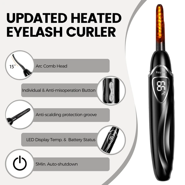 Alt view image 7 of 7 - Heated Eyelash Curler, S600 Rechargeable Heated Lash Curler, Eyelash Curler Heated in 8s for Women 24Hs Long Lasting Makeup (Black/Silver, 148MM)