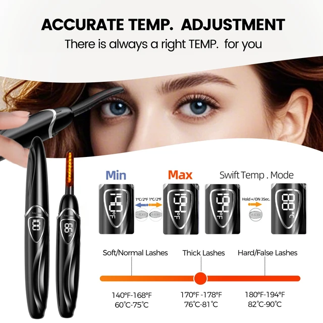 Alt view image 5 of 7 - Heated Eyelash Curler, S600 Rechargeable Heated Lash Curler, Eyelash Curler Heated in 8s for Women 24Hs Long Lasting Makeup (Black/Silver, 148MM)