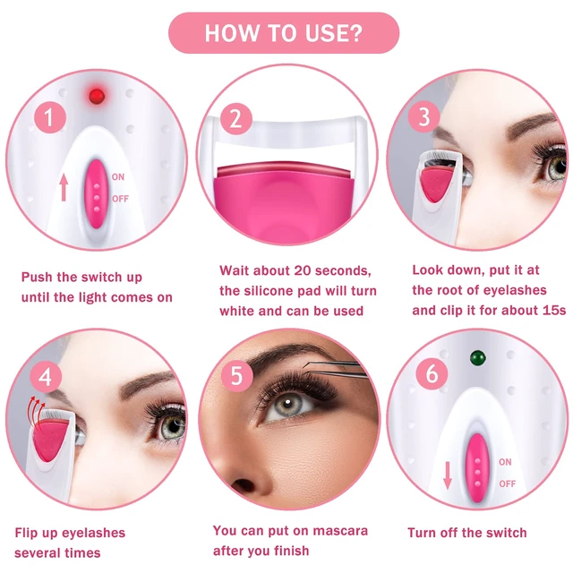 Alt view image 4 of 7 - 2 Pieces Heated Eyelash Curler Electric Eyelash Curlers Painless Safety Design with Double Silicone Curling Pad for Women Long Lasting Naturally Eyelashes (Pink)