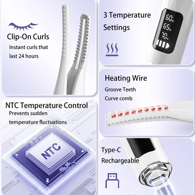 Alt view image 3 of 7 - Heated Eyelash Curler, 3-Mode Electric Lash Curler with Digital Display, Type-C Rechargeable, Anti-Burn, Fast 10s Heating, Portable Eyelash Curlers for Women (Natural 24H Curl)