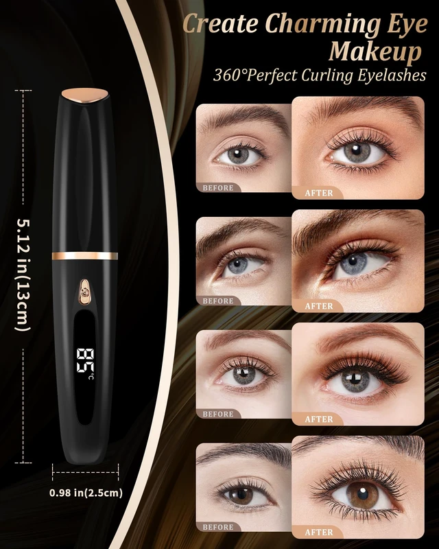 Alt view image 3 of 7 - Heated Eyelash Curlers - Eye Lash Curler Heat with Eyelash Comb - Electric Eyelash Curler - Rizador De Pestañasey LED Display 3 Temp Settings USB Charge Natural Curling 24H for Women Makeup Tool Gifts