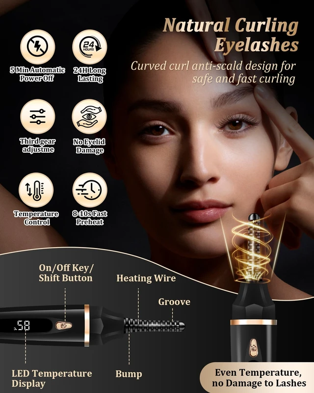 Alt view image 7 of 7 - Heated Eyelash Curlers - Eye Lash Curler Heat with Eyelash Comb - Electric Eyelash Curler - Rizador De Pestañasey LED Display 3 Temp Settings USB Charge Natural Curling 24H for Women Makeup Tool Gifts