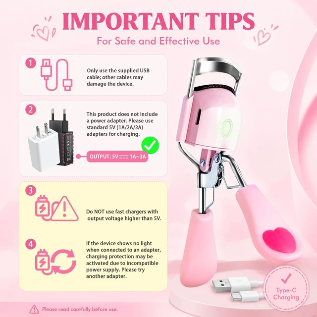 Alt view image 5 of 7 - Heated Eyelash Curler, Electric Lash Curler for Women, 10s Fast Heating USB Rechargeable Heated Eyelash Curlers with Color Changing Silicone Pad, Long Lasting Eye Makeup Tools, Gifts for Her