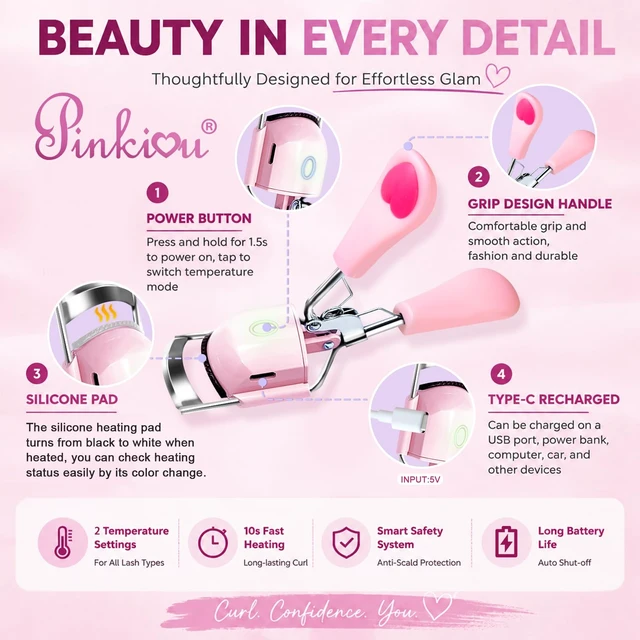 Alt view image 6 of 7 - Heated Eyelash Curler, Electric Lash Curler for Women, 10s Fast Heating USB Rechargeable Heated Eyelash Curlers with Color Changing Silicone Pad, Long Lasting Eye Makeup Tools, Gifts for Her