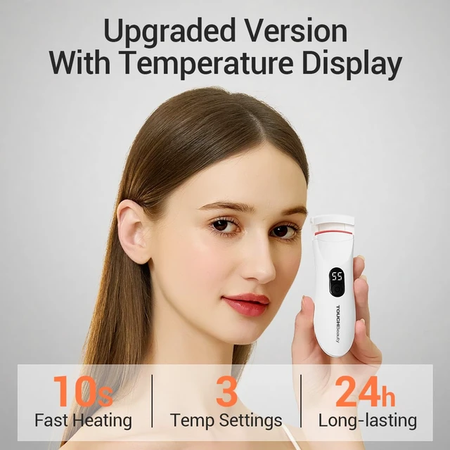 Alt view image 2 of 7 - Heated Eyelash Curler,Rechargeable Electric Eyelash Curler with LED Display,3-Level Adjustable Temperature,Rechargeable Natural Curling 24H Long Lasting for Women AG-2316