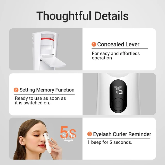 Alt view image 7 of 7 - Heated Eyelash Curler,Rechargeable Electric Eyelash Curler with LED Display,3-Level Adjustable Temperature,Rechargeable Natural Curling 24H Long Lasting for Women AG-2316