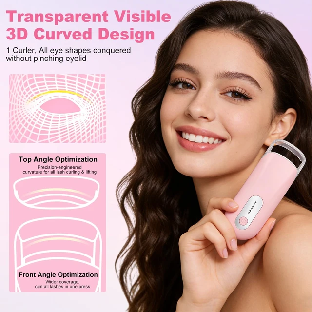 Alt view image 2 of 7 - Visible Heated Eyelash Curler, Rechargeable Electric Eyelash Curlers 10S Fast Heat, Safe Anti-Burn Mini Heat Eye Lash Curler 24Hrs Long Lasting Natural C Curl Lashes (Pink)