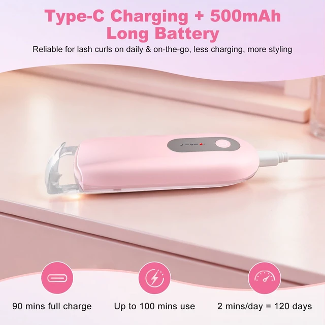 Alt view image 7 of 7 - Visible Heated Eyelash Curler, Rechargeable Electric Eyelash Curlers 10S Fast Heat, Safe Anti-Burn Mini Heat Eye Lash Curler 24Hrs Long Lasting Natural C Curl Lashes (Pink)