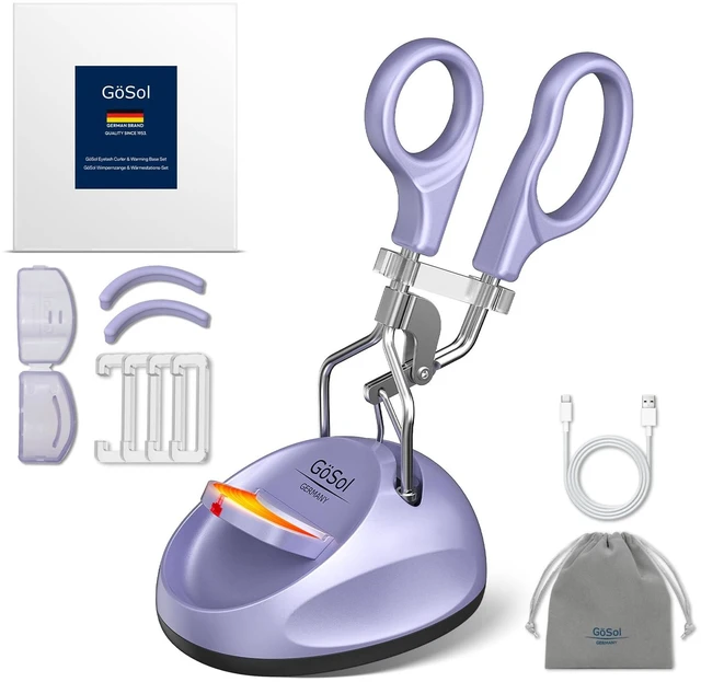 Main image of Heated Eyelash Curler & Warming Base Set, Long-Lasting Curl, Anti-Burn Safe Electric Eye Lash Curler, Detachable Design, Constant Temp Control, Heat Sensitive Silicone Pad, USB Powered, 2 Refill Pads