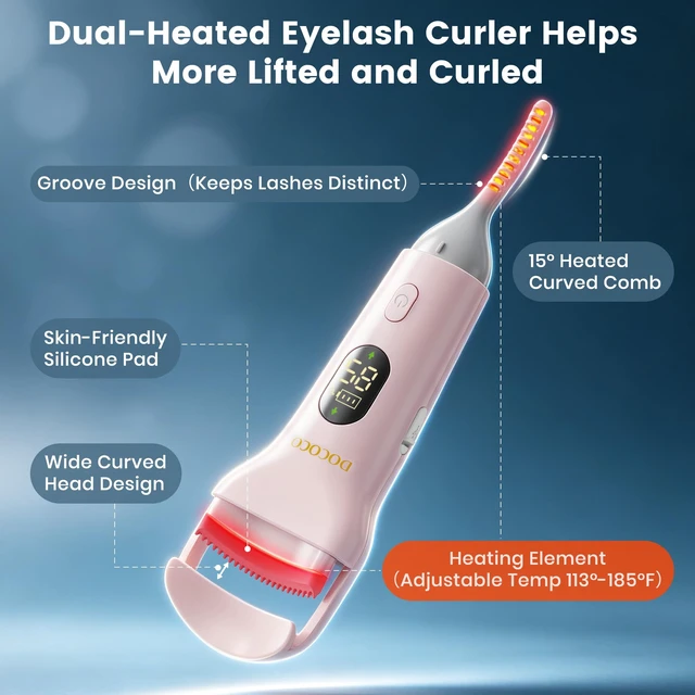 Alt view image 3 of 7 - Dual Head Heated Eyelash Curler, Mini USB-C Rechargeable Lash Curler, Electric Eye Lash Curler with 5 Heat Settings, 8s Fast Heating 24H Lift for Long-Lasting Natural Effortless Curves Eyelashes