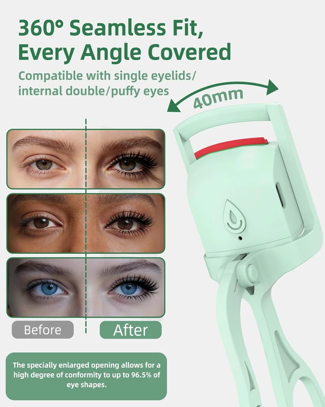 Alt view image 5 of 7 - Heated Eyelash Curler,24H Long-Lasting Curls &Safe Anti-Burn,Green | Electric Eyelash Curlers with Silicone Pad,5s Fast Heating, Type-C Quick Charge, Intelligent Temp Control