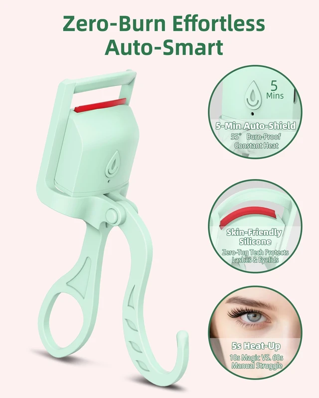 Alt view image 6 of 7 - Heated Eyelash Curler,24H Long-Lasting Curls &Safe Anti-Burn,Green | Electric Eyelash Curlers with Silicone Pad,5s Fast Heating, Type-C Quick Charge, Intelligent Temp Control