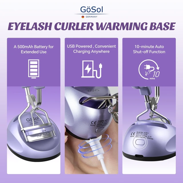 Alt view image 3 of 7 - Heated Eyelash Curler & Warming Base Set, Long-Lasting Curl, Anti-Burn Safe Electric Eye Lash Curler, Detachable Design, Constant Temp Control, Heat Sensitive Silicone Pad, USB Powered, 2 Refill Pads