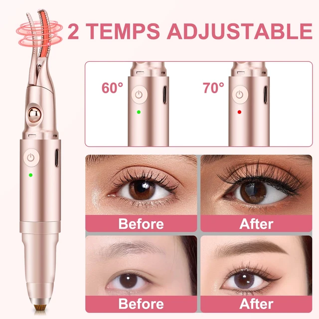 Alt view image 3 of 7 - 2 -in-1 Heated Eyelash Curler and Eyebrow Trimmer for Women, 10S Fast Heating, Electric Eyelash Curler with 2 Temp Settings Suit for All Lashes, 24H Long Lasting Curls, Christmas Gift for Women Girls