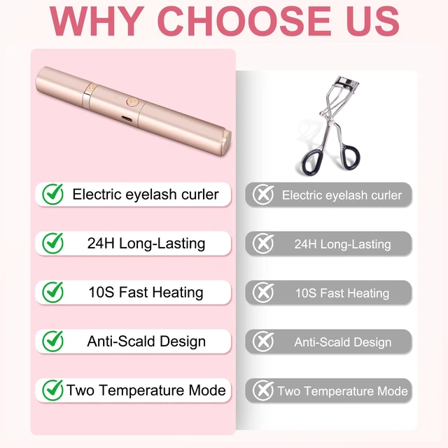 Alt view image 7 of 7 - 2 -in-1 Heated Eyelash Curler and Eyebrow Trimmer for Women, 10S Fast Heating, Electric Eyelash Curler with 2 Temp Settings Suit for All Lashes, 24H Long Lasting Curls, Christmas Gift for Women Girls