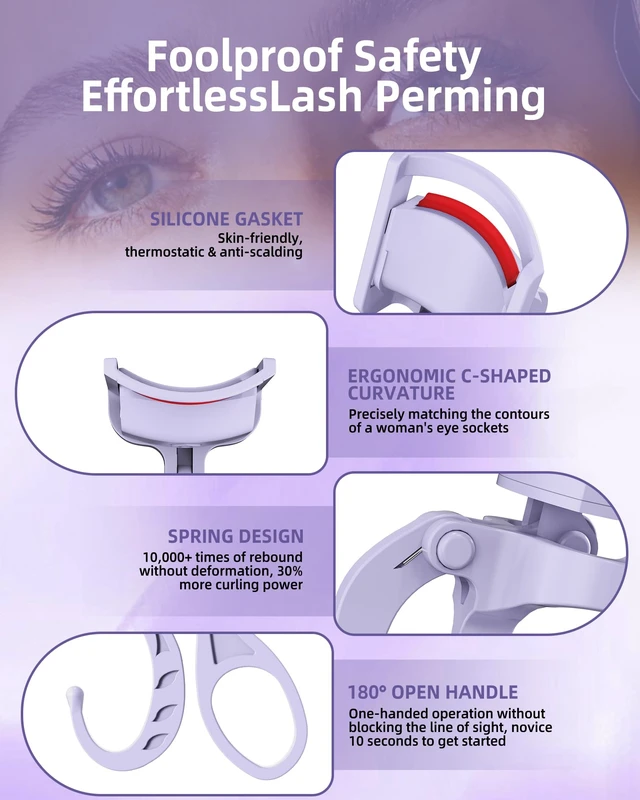 Alt view image 4 of 7 - Heated Eyelash Curler,24H Long-Lasting Curls &Safe Anti-Burn,Purple | Electric Eyelash Curlers with Silicone Pad,5s Fast Heating, Type-C Quick Charge, Intelligent Temp Control