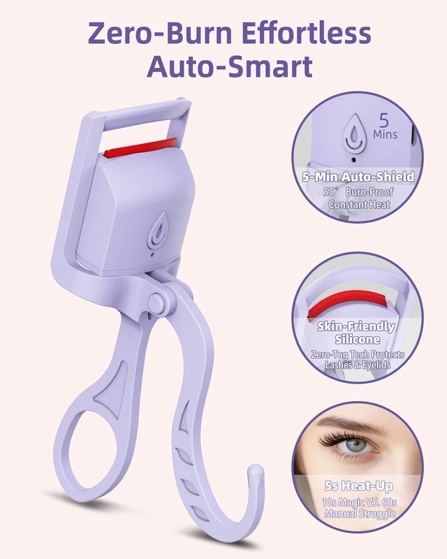 Alt view image 6 of 7 - Heated Eyelash Curler,24H Long-Lasting Curls &Safe Anti-Burn,Purple | Electric Eyelash Curlers with Silicone Pad,5s Fast Heating, Type-C Quick Charge, Intelligent Temp Control