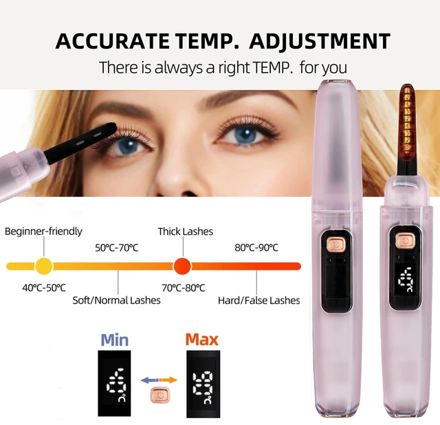 Alt view image 6 of 7 - Heated Eyelash Curler, Eye Lash Curler Heated for Women's Lift Misty Pink USB-C Rechargeable Electric Eyelash Curler, 6 Temp Settings, Fast Heat, Safe Design, Travel Curler & Daily Use Rose Accent