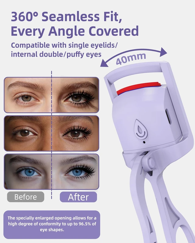 Alt view image 5 of 7 - Heated Eyelash Curler,24H Long-Lasting Curls &Safe Anti-Burn,Purple | Electric Eyelash Curlers with Silicone Pad,5s Fast Heating, Type-C Quick Charge, Intelligent Temp Control