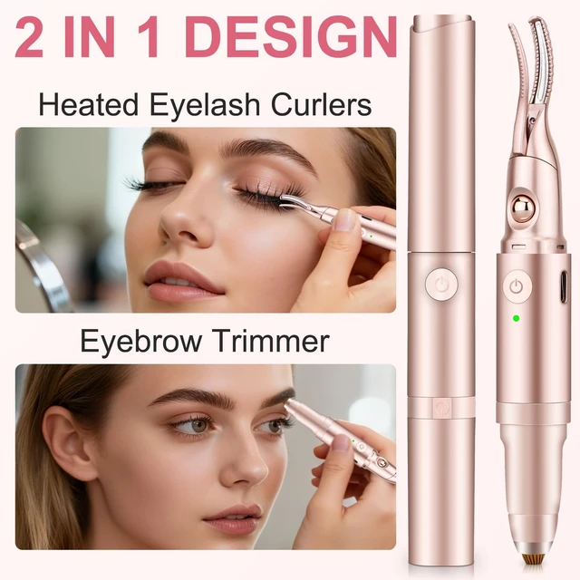 Alt view image 2 of 7 - 2 -in-1 Heated Eyelash Curler and Eyebrow Trimmer for Women, 10S Fast Heating, Electric Eyelash Curler with 2 Temp Settings Suit for All Lashes, 24H Long Lasting Curls, Christmas Gift for Women Girls