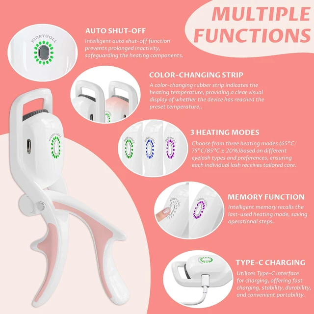 Alt view image 3 of 7 - Rechargeable Heated Eyelash Curler, with Portable Clamp (White) | Plastic Battery Operated Curler Fits All Eye Types, Professional Hot Lash Tool, Perfect Beauty Accessory For Daily Makeup