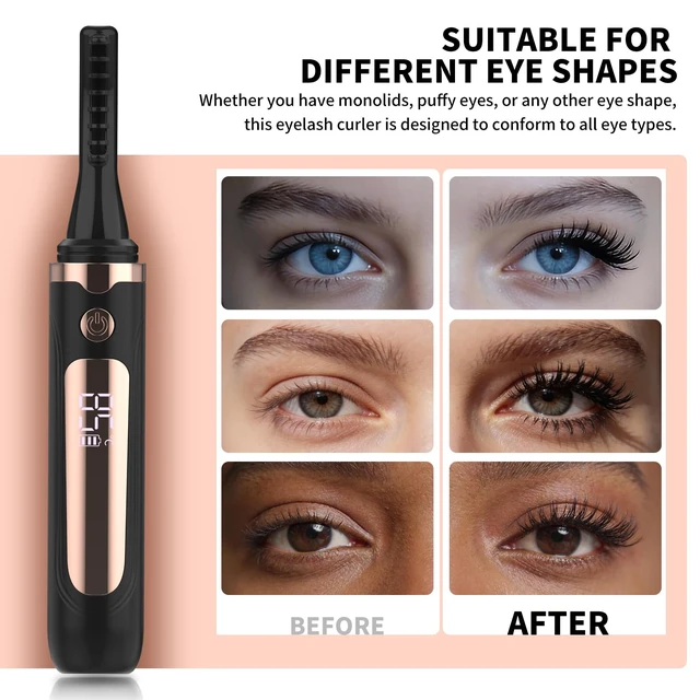 Alt view image 2 of 7 - Heated Eyelash Curler, 4 Heat Settings, 5-Sec Heat-Up - Black | USB-C rechargeable,4 heat settings, LED display, curved comb for lifted, defined lashes