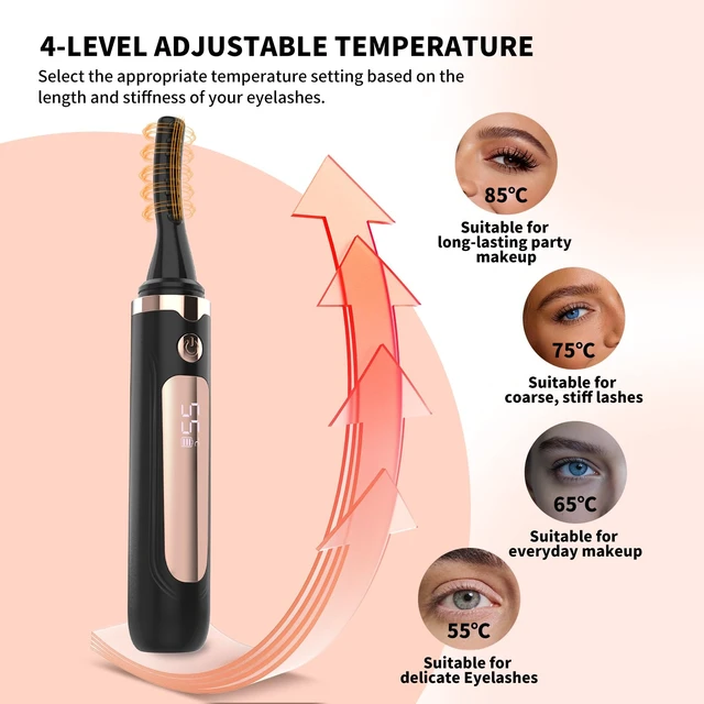 Alt view image 6 of 7 - Heated Eyelash Curler, 4 Heat Settings, 5-Sec Heat-Up - Black | USB-C rechargeable,4 heat settings, LED display, curved comb for lifted, defined lashes