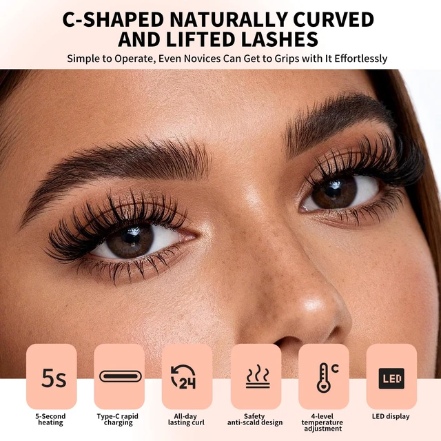 Alt view image 3 of 7 - 2PCS Heated Eyelash Curler, 4 Heat Settings, 5-Sec Heat-Up - Black | USB-C rechargeable,4 heat settings, LED display, curved comb for lifted, defined lashes