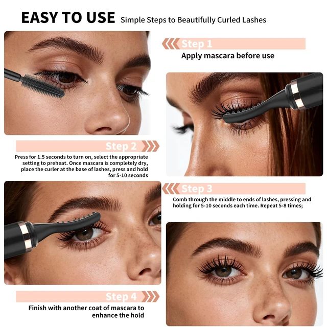 Alt view image 7 of 7 - 2PCS Heated Eyelash Curler, 4 Heat Settings, 5-Sec Heat-Up - Black | USB-C rechargeable,4 heat settings, LED display, curved comb for lifted, defined lashes
