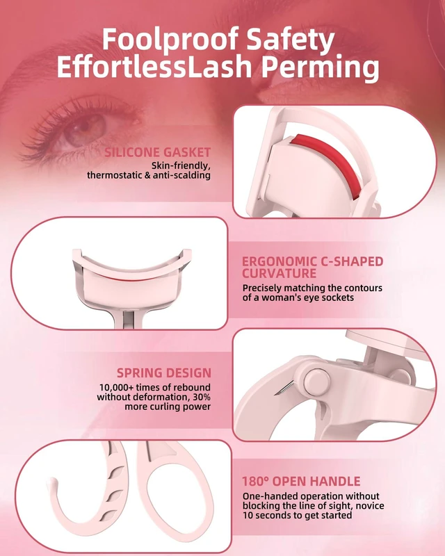 Alt view image 4 of 7 - Heated Eyelash Curler,24H Long-Lasting Curls &Safe Anti-Burn (Pink) | Electric Eyelash Curlers with Silicone Pad,5s Fast Heating, Type-C Quick Charge, Intelligent Temp Control