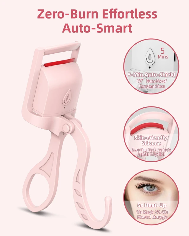 Alt view image 6 of 7 - Heated Eyelash Curler,24H Long-Lasting Curls &Safe Anti-Burn (Pink) | Electric Eyelash Curlers with Silicone Pad,5s Fast Heating, Type-C Quick Charge, Intelligent Temp Control