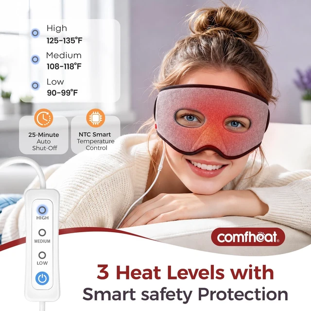 Alt view image 3 of 7 - Heated Sinus Mask for Sinus Pressure Relief, Custom-Fit for Nose | Face heating pad with 3 heat levels, warm compress for sinusitis, tension headache, migraine relief, USB powered, gray