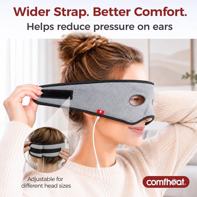 Alt view image 5 of 7 - Heated Sinus Mask for Sinus Pressure Relief, Custom-Fit for Nose | Face heating pad with 3 heat levels, warm compress for sinusitis, tension headache, migraine relief, USB powered, gray