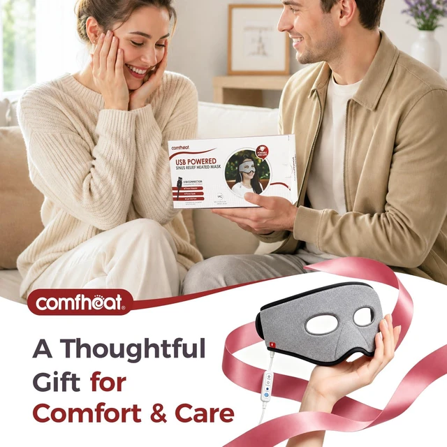 Alt view image 7 of 7 - Heated Sinus Mask for Sinus Pressure Relief, Custom-Fit for Nose | Face heating pad with 3 heat levels, warm compress for sinusitis, tension headache, migraine relief, USB powered, gray