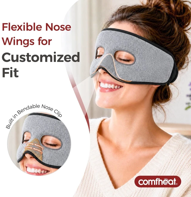 Alt view image 4 of 7 - Heated Sinus Mask for Sinus Pressure Relief, Custom-Fit for Nose | Face heating pad with 3 heat levels, warm compress for sinusitis, tension headache, migraine relief, USB powered, gray