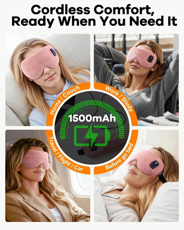 Alt view image 6 of 7 - Cordless Heated Eye Mask for Dry, Tired Eyes, Hot Compress with Flaxseed Nose Bridge for Better Blackout & Focused Warmth, Rechargeable Warm 3 Heat Levels, 4 Timers, No Microwave Needed, Pink