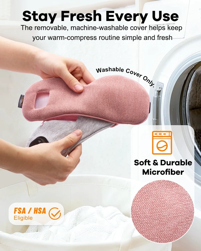 Alt view image 7 of 7 - Cordless Heated Eye Mask for Dry, Tired Eyes, Hot Compress with Flaxseed Nose Bridge for Better Blackout & Focused Warmth, Rechargeable Warm 3 Heat Levels, 4 Timers, No Microwave Needed, Pink
