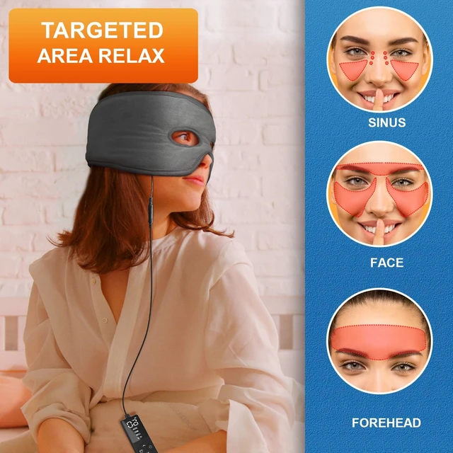 Alt view image 4 of 7 - Moist Heat Sinus Mask with Eye Holes, 3 Heat & 5 Timer Settings | Face Heating Pad with Adjustable Strap, Overheat Shutoff, Machine-Washable Design
