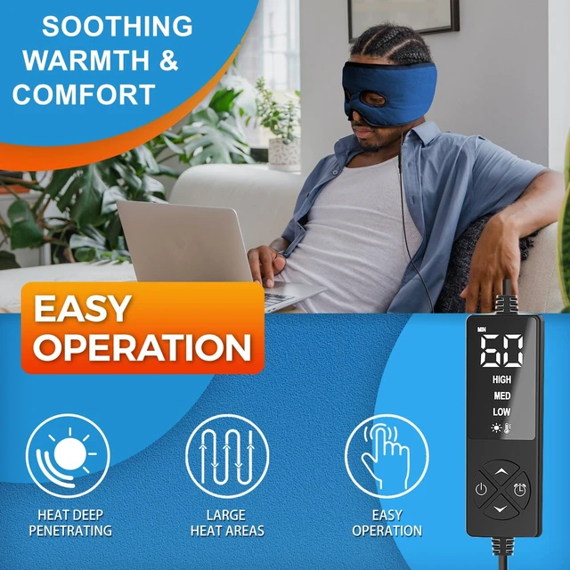 Alt view image 6 of 7 - Moist Heat Sinus Mask with Eye Holes, 3 Heat & 5 Timer Settings | Face Heating Pad with Adjustable Strap, Overheat Shutoff, Machine-Washable Design