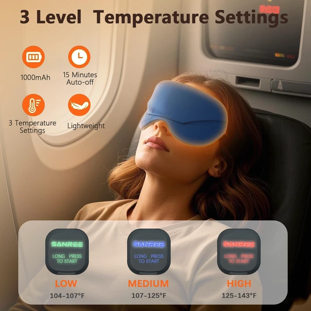 Alt view image 2 of 7 - Cordless Heated Eye Mask,Eye Mask for Dry Eyes,Improved Sleep | Electric Warm Compress for Eyes,Blackout Eye Heating Pad for Eye Relief,Rechargeable Warming Eyes Mask for Travel