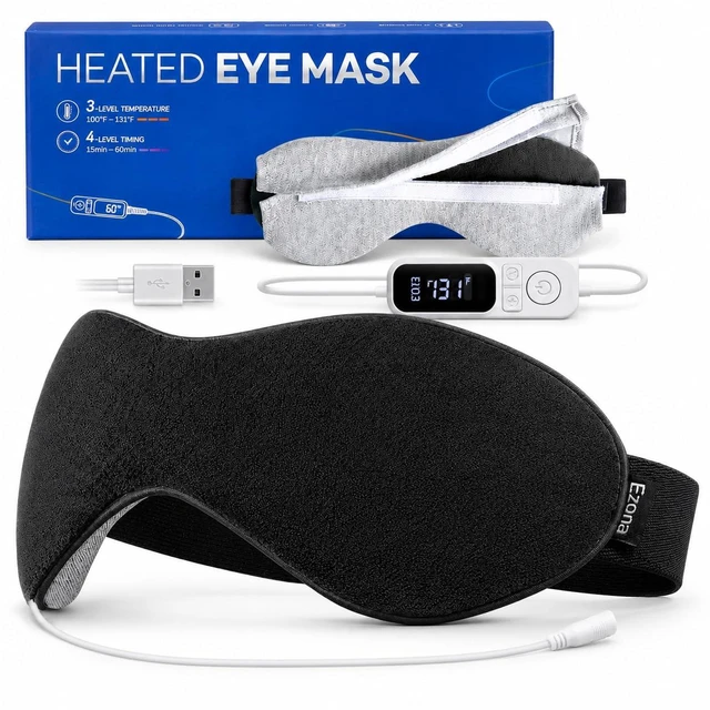 Main image of Heated Eye Mask, Warm Eye Compress Mask for Dry Eyes | USB Electric Eye Heating Pad, with Temperature & Timer Control, Dry Eye Mask for Blepharitis, Sinus Migraine (Black)