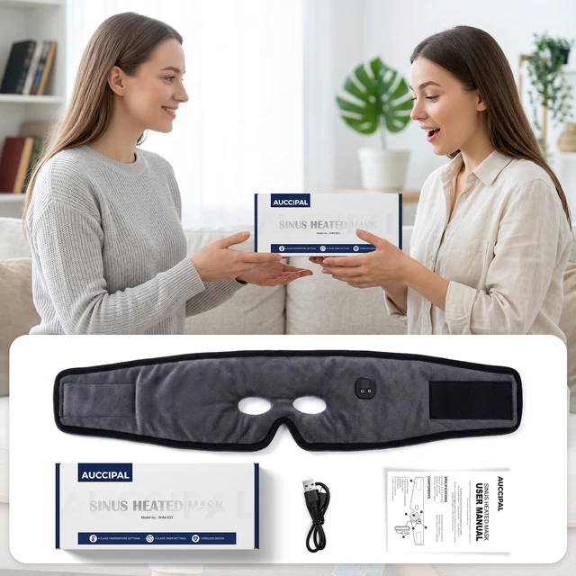Alt view image 7 of 7 - Cordless Heated Face Mask for Sinus Pressure, 2500mAh Rechargeable Face Heating Pad for Sinuses with 4 Heat Levels & 4 Time Settings, Adjustable Portable Electric Warm Compress Sinus Mask (Grey)