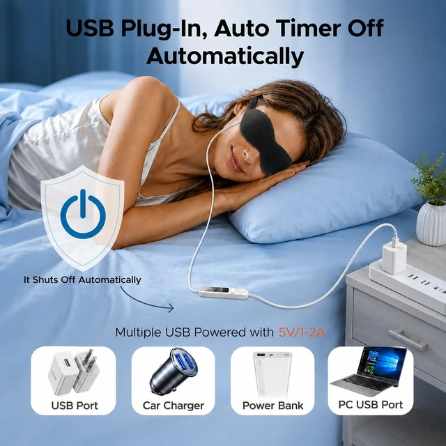 Alt view image 7 of 7 - Heated Eye Mask, Warm Eye Compress Mask for Dry Eyes | USB Electric Eye Heating Pad, with Temperature & Timer Control, Dry Eye Mask for Blepharitis, Sinus Migraine (Black)