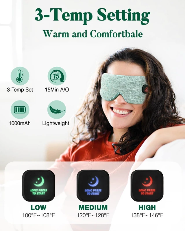 Alt view image 4 of 7 - Heated Eye Mask for Dry Eyes, FSA Eligible HSA, Cordless Warm Compress for Eyes, Light Blocking Eye Heating Pad, Styes, Sleep, Cover Washable, Rechargeable, Light Blue