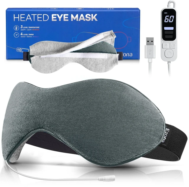 Main image of Heated Eye Mask, Warm Eye Compress Mask for Dry Eyes | USB Electric Eye Heating Pad, with Temperature & Timer Control, Dry Eye Mask for Blepharitis, Sinus Migraine (Grey)