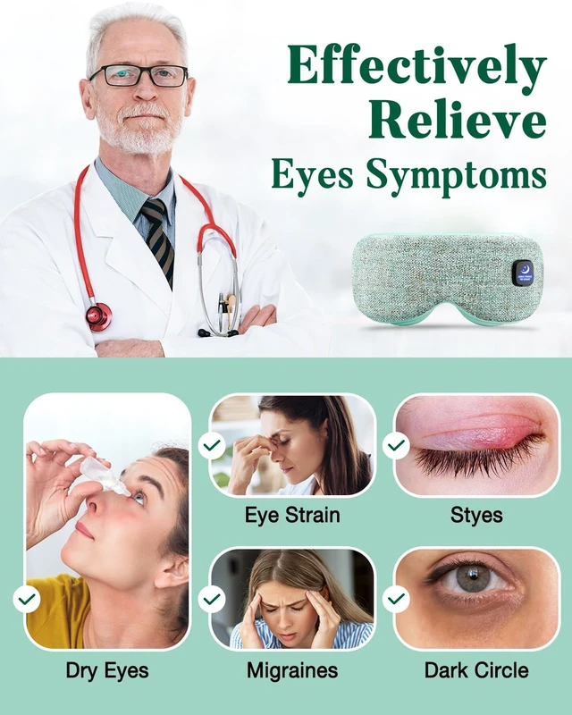 Alt view image 2 of 7 - Heated Eye Mask for Dry Eyes, FSA Eligible HSA, Cordless Warm Compress for Eyes, Light Blocking Eye Heating Pad, Styes, Sleep, Cover Washable, Rechargeable, Light Blue
