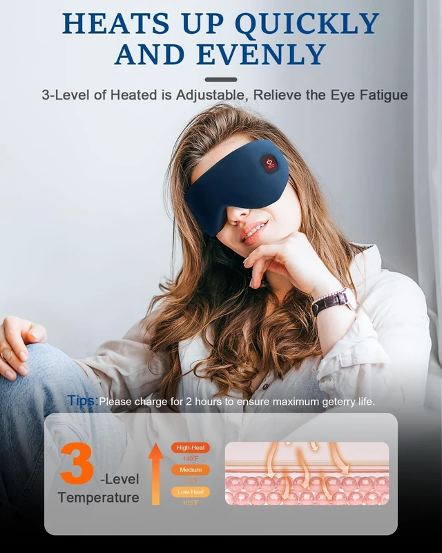 Alt view image 2 of 7 - Cordless Heated Eye Mask for Dry Eyes, Blocking Light Sleeping Mask Warm Eye Compresses Electric Heating Pad for Stye Eye Treatment Blepharitis Sinus Migraine Gifts for Woman Man