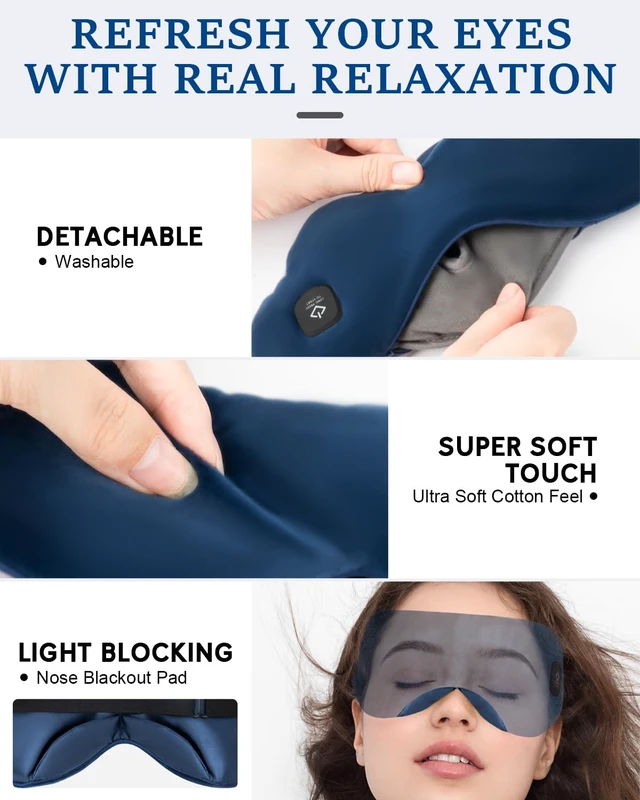 Alt view image 5 of 7 - Cordless Heated Eye Mask for Dry Eyes, Blocking Light Sleeping Mask Warm Eye Compresses Electric Heating Pad for Stye Eye Treatment Blepharitis Sinus Migraine Gifts for Woman Man