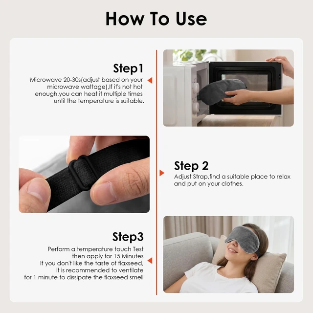 Alt view image 6 of 7 - Heated Eye Mask for Dry Eyes & Stye - Microwavable Warm Compress | For Blepharitis, Chalazion, MGD-Lightweight, No Heavy Pressure-Reusable Moist Heat Mask with Natural Flaxseed (Gray)